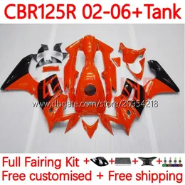 Body +Tank Cover för Honda CBR-125R 125cc CBR125RR CBR 125 R CC 02-06 BOODYWORK 123NO.13 CBR-125 CBR125R 02 03 04 05 06 CBR 125R 2002 2003 2004 2005 FAIRING Orange Black