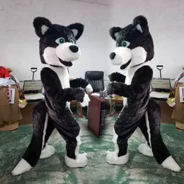 Mascot CostumesBlack Husky Dog Fursuit Mascot Costume Suits Party Game Dress Outfits Kläder Karneval Halloween Xmas Påsk Vuxna