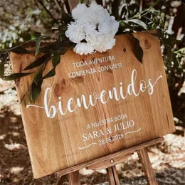 Binidos a nuestra boda Schild-Vinylaufkleber, personalisierte Texte, Hochzeitsbrett-Rahmenaufkleber, individuelle Partyaufkleber 220613