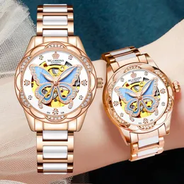 Wristwatches Butterfly Skeleton Automatic Mechanical Watches Waterproof Ceramic Band Birthday Gift For Girlfriend Or WifeWristwatches Wristw