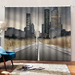 Högkvalitativ material 3D Curtain City Building Highway Cortina Blackout For Bedroom Living Room Windows Vacker dekoration