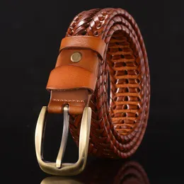 Gürtel Männer Echtes Leder Luxus Strap Für Anzug Hosen Jeans Casual Woven Gold Schnalle Gürtel Stretch Bund ManBelts