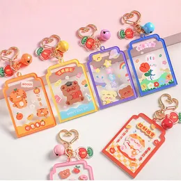 Card Holders Acrylic Kawaii Pray Keychain Double Sided Cute Printing School Bag Stationery Storage Keyring Good Luck Bells Friend Pendant