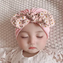 Caps & Hats Flower Print Bow Baby Hat Born Beanies Girls Boys Headdress Turban Soft Cotton Skullies For Infant Toddlers CapCaps