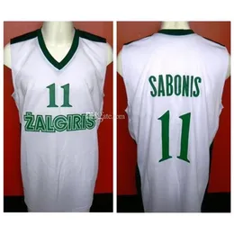 Nikivip Arvydas Sabonis # 11 Team Zalgiris Kaunas Maglia da basket retrò bianca verde Mens cucita personalizzata Qualsiasi numero Nome maglie