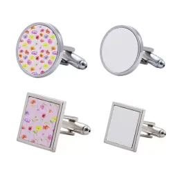 Stock DIY Sublimation Blank Cufflinks Party Favor Metal Round Square Heat Transfer Cufflinks Clip Personalized Gift