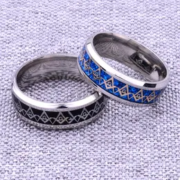 Mode Edelstahl Freimaurer Freimaurer Ringe Freimaurerei Fraternal Association runder Ring blau schwarz Glasur Paare Juwel