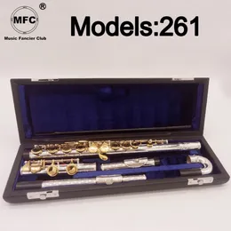 Ny MFC Professional Flute 261 Silver Plated Flute Gold Key Intermediate Student Burvad Headjoint Flutes C Leg 16 Hole Close