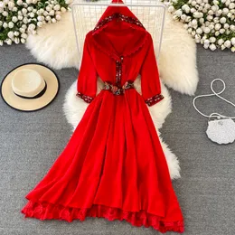 New women's holiday vacation dress beach bohemia hooded embroidery floral patched lace midi long vestidos