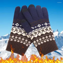 Fünf Fingerhandschuhe 2022 Herren Winter verdicken warme gestrickte Unisex-Touchscreen-Elchmuster plus Samt im Freien Radfahren kalt