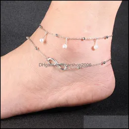 Anklets smycken mode dubbel oändlig simated pärlhänge anklet fotkedja sommararmband charm 2 färg droppleverans 2021 ya1yo