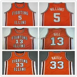 Nikivip # 5 Deron Williams # 13 Kendall Gill # 25 Nick Anderson # 33 Kenny Battle Illinois Fighting Illini College Maglia da basket retrò da uomo cucita