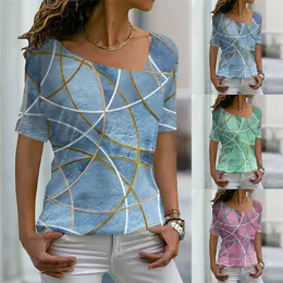 초록 인쇄 된 Tshirts 여자 fation tshirts 짧은 슬리브 v 넥 tshirt 여름 숙녀 캐주얼 Loose Tee Tops 220527