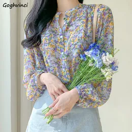 Shirts Women Floral Printed Leisure Loose Elegant Chiffon Tops Blouses Trendy Allmatch Temperament Korean Style Retro 220812