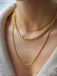 2022 Colar para mulheres Correntes de corda banhados a ouro a￧o inoxid￡vel homens de moda dourada de corda torcida Correios 2 3 5mm j￳ias de grife