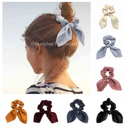 Fashion Solid Color Bowknot Scrunchie Chiffon Rope Ponytail Holder Elastic Bands Ties Head Wrap Hair Accessories AA220323
