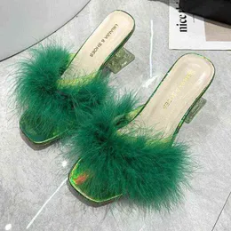 Summer Sexy Furry Slippers Ladies Sandals Fashion Design Clear Women Mules Shoes Fluffy Slides Ytmtloy Indoor Zapatillas Mujer 220610
