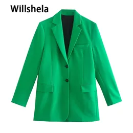 Willshela, moda para mujer, chaqueta verde, manga larga, un solo pecho, elegante traje de oficina para mujer, chaqueta informal para mujer, traje veste femme 220402