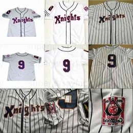 Xflsp #9 Roy HOBBS 1984 New York Knights The Natural Movie Button Down Baseball jersey 100% Stitched Custom Jerseys Grey White Vintage