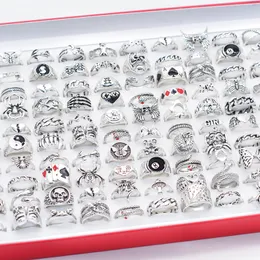 Bulk Lots 50pcs Punk Vintage Metal Rings Size 16-20 Women Men Fashion Hip Hop Rock Butterfly Bear Sipder Cool Friend Party Holiday Gifts Jewelry Accessories Wholesale
