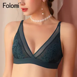 Folomi Sexy Triangle Cup Bra Wire Free Lace Bralette Summer Ultra Thin Plunge Straps Women Underwear French Style Lingerie Femme 220511