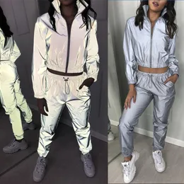 Gym Clothing Harajuku Reflective Sports Wear For Women Fashion Loose Two Piece Tracksuit Casual Roupas Sportswear Womens Clothes Plus SizeGy