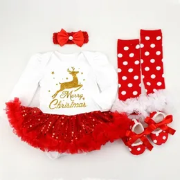 Abiti da ragazza Buon Natale Baby Girl Dress 2022 Neonato Bambino Rosso Vestiti Carino Renna Stampato Abiti Nato Pagliaccetto DressGirl's