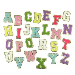 Impreza chenille łatka kolorowe listy łatki haft alfabet tekstylia złota brokat litery łatki odzież