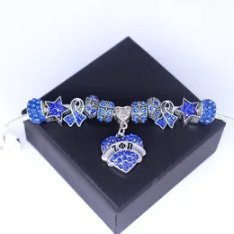 Charm armband näsa ankomst grekiska bokstäver sorority zeta phi beta europeisk pärla zpb etikett tecken smycken för college unioncharm