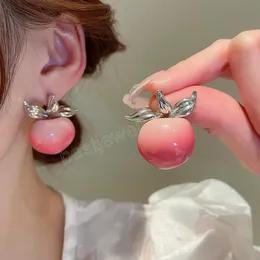 925 Silver Needle Sweet Jewelry Pink Peach Earrings Treng