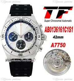 TF B01 ETA A7750 Automatyczny chronograph Mens Watch Steel Case Silver Black Dial Pasek Gumowy AB0136251B2S1 Super Edition PureTime 01a1