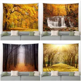 Tapestry Autumn Forest Stream Landscape Wall Carpet 3D Mandala hängande hippie c