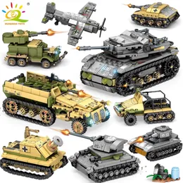 HUIQIBAO 1061PCS 8in2 WW2 Army Truck Tank Building Block Militär bilplan Vapen Soldat Figur Modell Bricks Toys For Children 220715