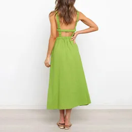 Sukienki swobodne Summer slip maxi sukienka bez rękawów bez pleców zielony czarny pasek imprezowy długi elegancki dla kobiet
