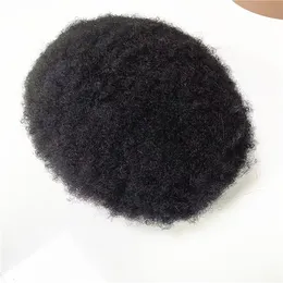 4mm afro erkek peruklar Hint Bakire İnsan Saç Değiştirme El Bağlı Mono Dantel Ünitesi İçimizde Siyah Erkekler İçin