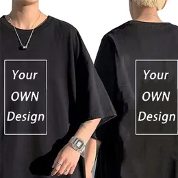 Men Women Custom Cotton T Shirts DIY Text Image Printing High Quality Clothing Loose Oversize Casual Sweatshirts 5 Colors 220614