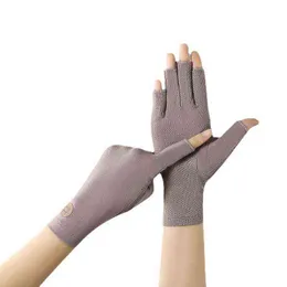 Mulheres Summer Lace Riding Half Finger Sports Touch Screen Glove Letter SunScreen Cotton Cycling Non Slip Dot Mittens O44 J220719