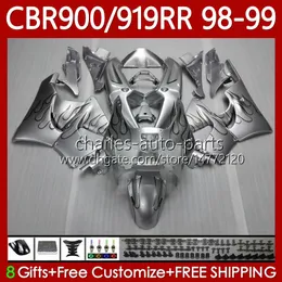 Bodywork For HONDA silvery flames CBR919 CBR 900 919 RR CC 98-99 Years Body 127No.23 CBR 919RR 900RR 919CC CBR900 RR CBR919RR 98 99 900CC CBR900RR 1998 1999 Fairings Kit