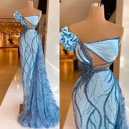 Luxurious Off Shoulder African Dubai Evening Dresses Sequined Mermaid Prom Dress Floral Satin Formal Party Gown