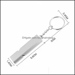 Keychains Fashion Accessories Dual-Tube Survival Whistle Portable Aluminum Safety For Outdoor Hiking Cam Emergency Keych Dhrm4