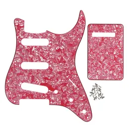 1Set SSS 11 Hole Pickguard Pink Pearl 4Ply ScratchPlate with Back Plate Screws for Electric Guitar Part