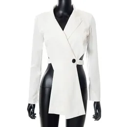 Kvinnors kostymer Blazers 2022 Kvinnors långärmad lapel Sexig rygglös korshål Hollowed Out Short Suit Top Outwear