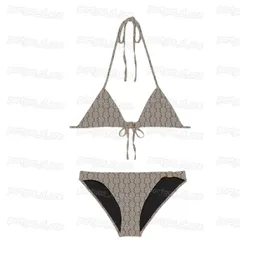 Biquínis femininos com letras vintage com fivela de metal roupa de banho para mulheres sexy triângulo praia cueca biquíni dividido maiô