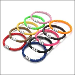 Braccialetti con ciondoli Gioielli Braccialetto in pelle intrecciata intrecciata a mano per donna Uomo 10 colori rame magnetico Dhxrs