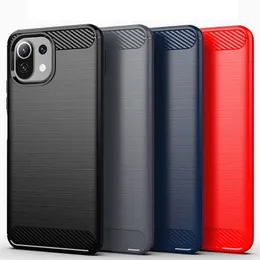 Custodie antiurto in fibra di carbonio spazzolato per Xiaomi 11 Lite Cover posteriore in silicone ultra morbido per Mi 10t Pro 10s Note 10 Lite