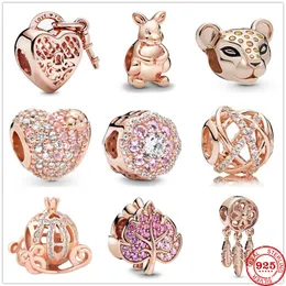 Ciondolo pendente in argento sterling 925 con ciondolo acchiappasogni in oro rosa con perline Pandora Charms Bracciale Accessori per gioielli fai da te