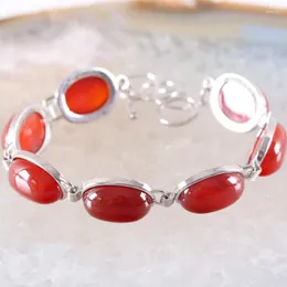 Link Chain Handmade Jewelry Bracelet For Women Oval CAB Cabochon Beads Natural Red Carnelian Adjustable 7.5"-9" 1Pcs H858 Fawn22