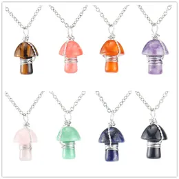 En vrac Fil Wrap Sculpture Champignon Pendentif Reiki Guérison Cristal Oeil De Tigre Rose Quartz Opale Aventurines Collier pour Femmes Bijoux