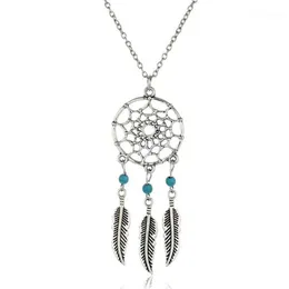 Silver Whole-Ancient Color Alloy Girl Chian necklaces For Women Vintage Korea Dream Catcher Leaves Pendant Necklace Jewelry co2511