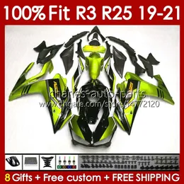 Yamaha için OEM Fairings Kiti YZF-R3 YZF-R25 YZFR3 YZFR25 19-21 Vücut 141NO.129% FIT YZF R 3 25 R-25 2019 2020 2021 Çerçeve R3 R25 19 20 21 Enjeksiyon Kalıp Gövdesi Yeşil Işık